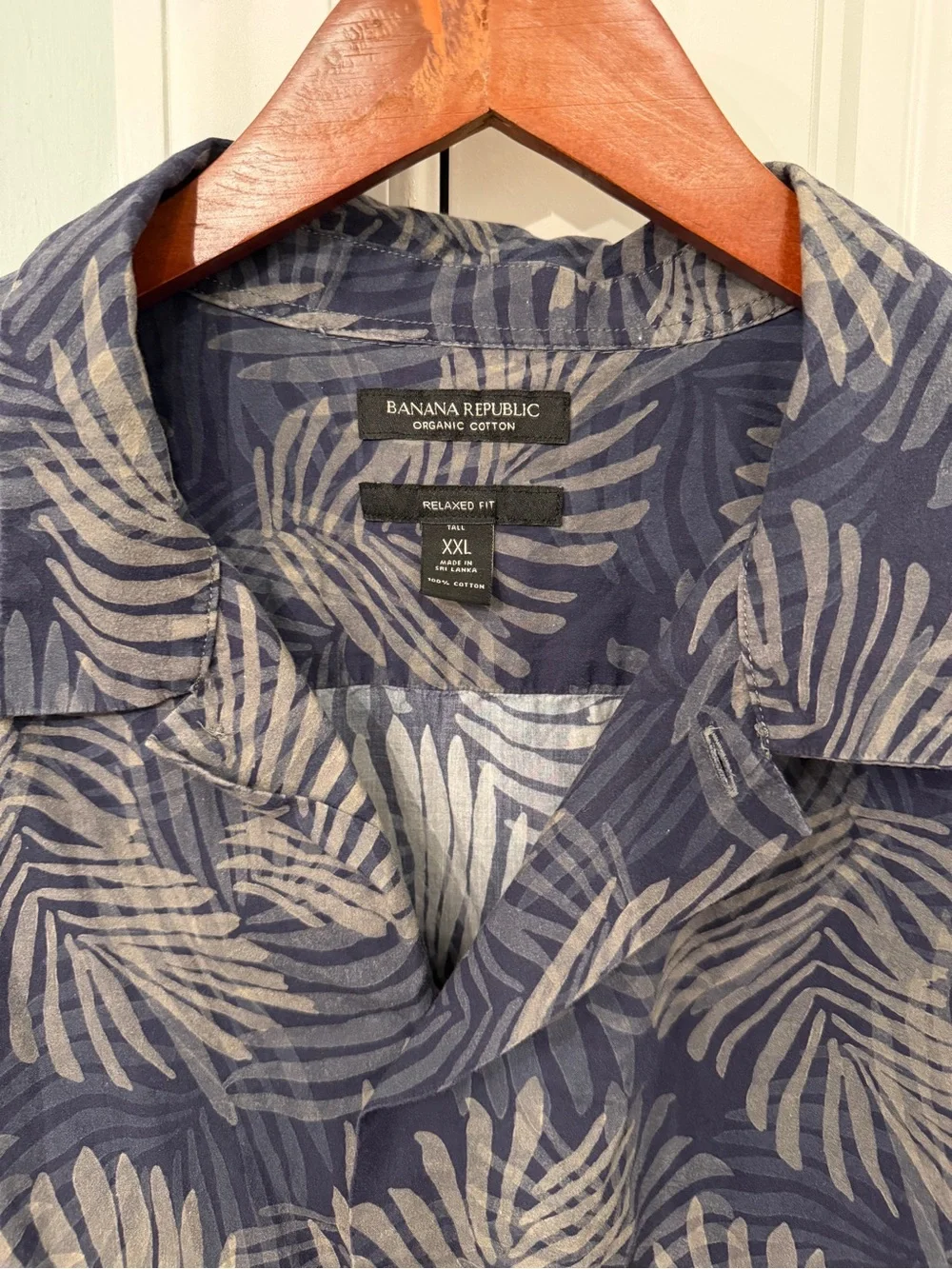Banana Republic XXL Tall Organic Cotton Tropical Palm Print Camp Collar Shirt